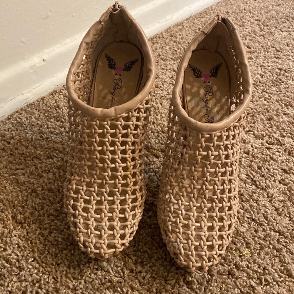 Penny Loves Kenny leather woven heel booties